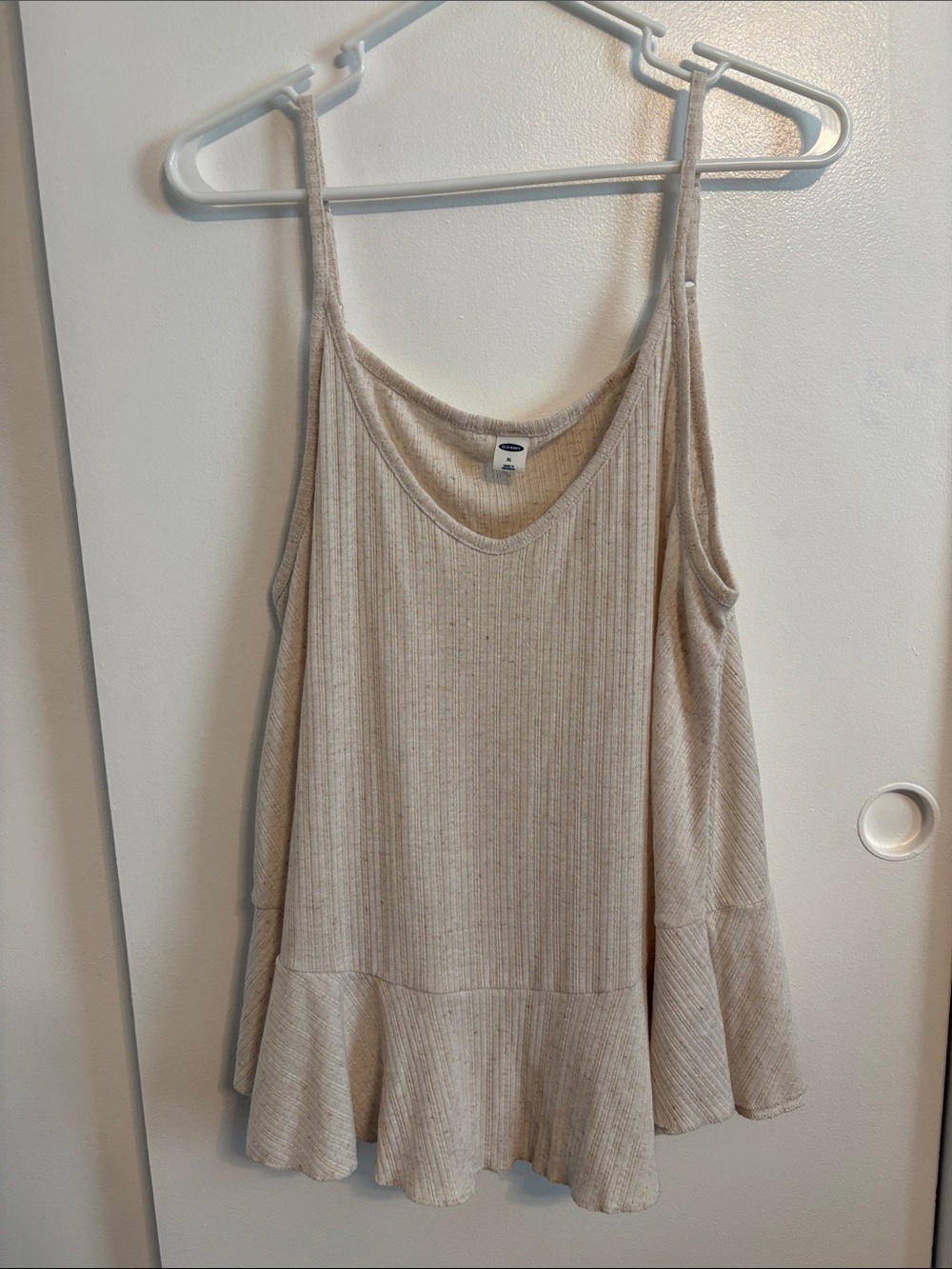 Old Navy Beige Ribbed Tank with Flounce Hem